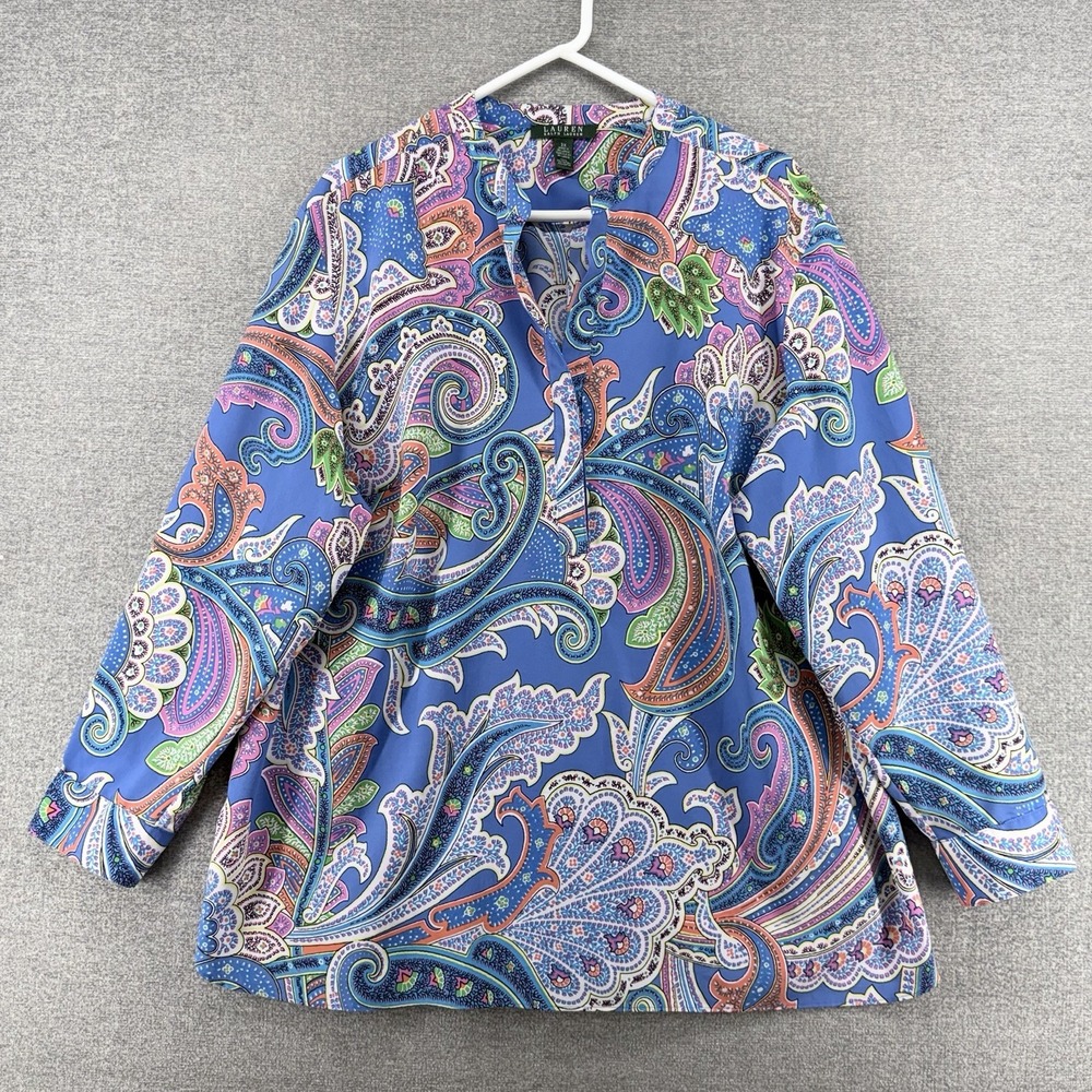 Lauren Ralph Lauren Tunic Top Women Size 3X Blue Paisley Casual